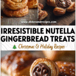 Close-up of flaky puff pastry gingerbread men filled with creamy Nutella Spread on a rustic table.